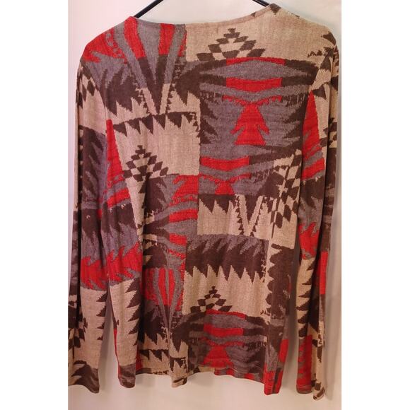 VTG Lauren Ralph Lauren LRL Southwestern Aztec Patchwork Henley Top XL 90s Boho - Picture 2 of 7